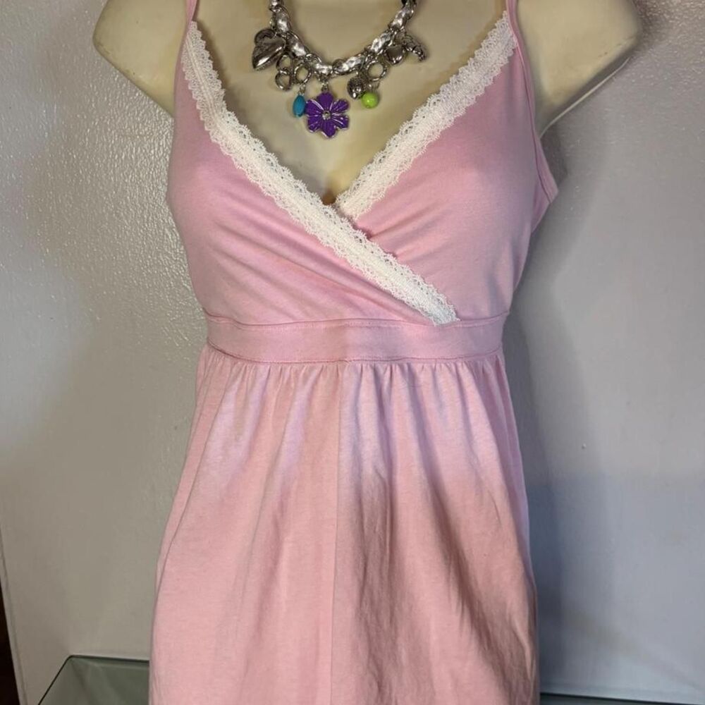 Y2K Hollister Pink Lace Trim Tie Back Babydoll Cami Top McBling - Size Large